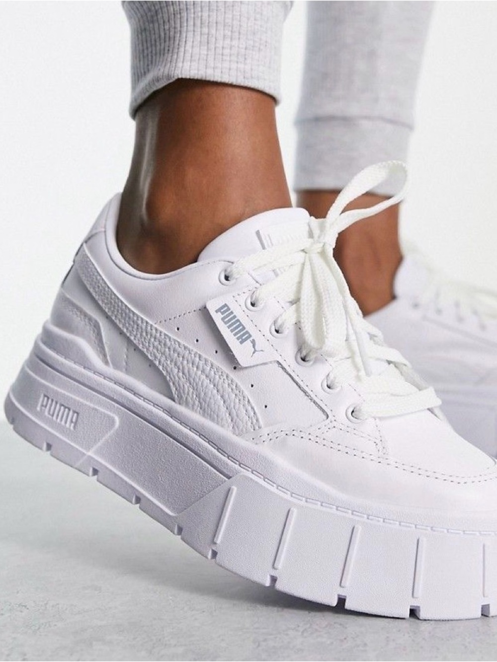 Puma Mayze Stack Leather "Triple White" platform sneakers